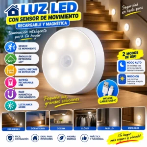 LUZ LED SENSOR DE MOVIMIENTO RECARGABLE USB MAGNÉTICA